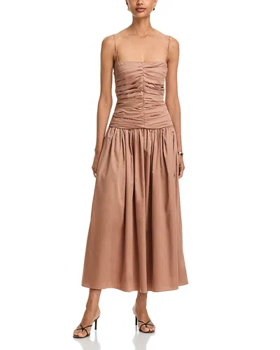 Tove Amina Cotton Ruched Bodice Midi Dress In Brown