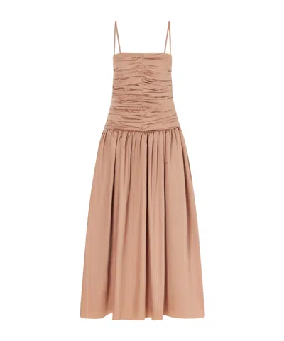 Tove Amina Gathered Organic Cotton Dress In Brown