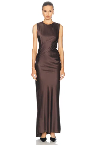 Tove Anwen Silk Satin Long Dress In Brown