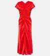 Tove Aubree Short-sleeve Ruched Silk Midi Dress In Red