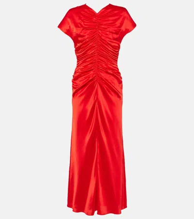 TOVE AUBREE RUCHED SILK MIDI DRESS