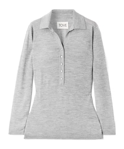 Tove Austine Wool And Silk-blend Polo Shirt In Gray