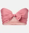 Tove Awa Cropped Tie-front Gathered Stretch Linen And Cotton-blend Top In Pink