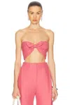 Tove Awa Cropped Tie-front Gathered Stretch Linen And Cotton-blend Top In Dusty Cherry