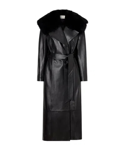 Tove Rosa Belted Paneled Shearling-trimmed Leather Wrap Coat In Black