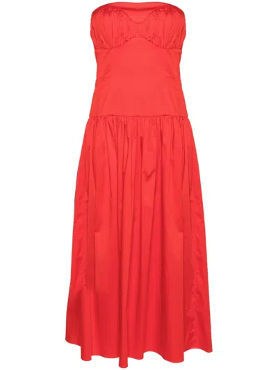 TOVE CARDINAL RED STRETCH COTTON STRAPLESS DRESS