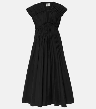 Tove Ceres Gathered Cotton Midi Dress In Black