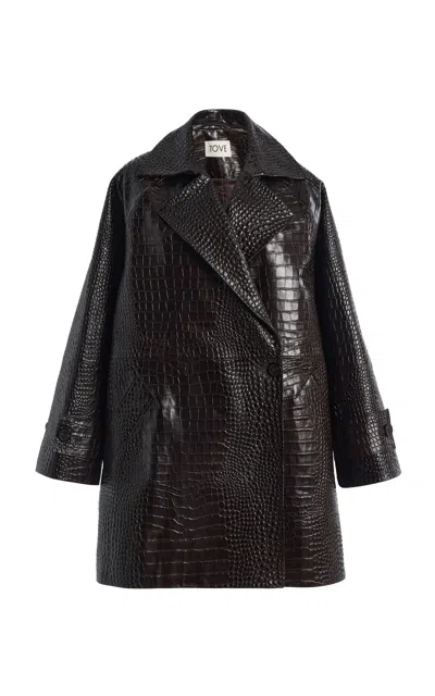 Tove Clea Embissed Leather Coat In Brown