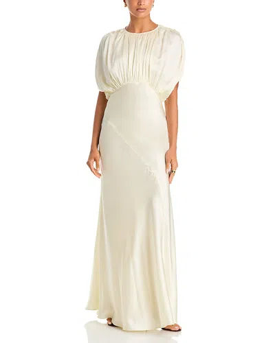 Tove Coco Gathered Long Silk Dress In Neutral