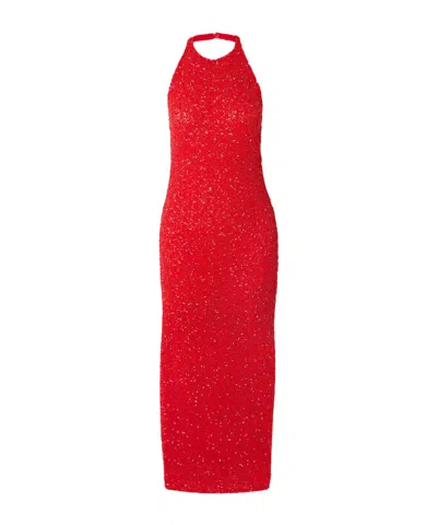 Tove Collette Sequin-embellished Mesh Halterneck Maxi Dress In Red