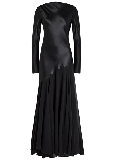 Tove Cordelia Asymmetric Silk Maxi Dress In Black