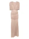 Tove Devi Ruched Jersey Maxi Dress In Neutrals
