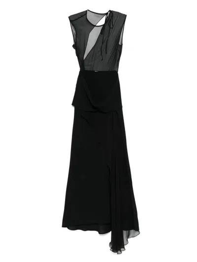 Tove Esme Layered Draped Silk-chiffon And Wool-crepe Maxi Dress In Black