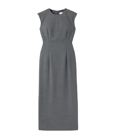 Tove Estelle Pinstriped Woven Midi Dress In Gray