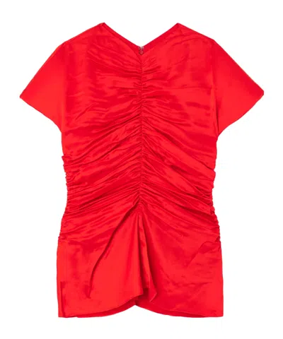Tove Fiana Ruched Silk-satin Top In Red