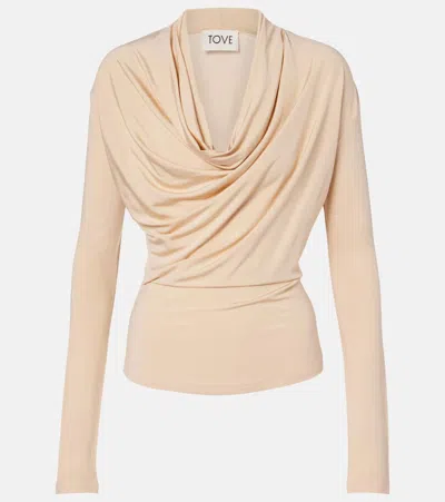 Tove Fina Draped Jersey Top In Sand
