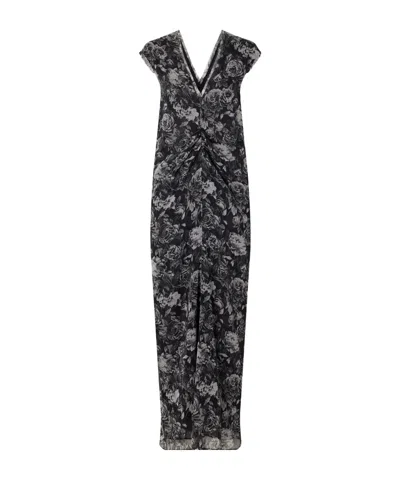 Tove Luana Floral-print Ruched Silk Maxi Dress In Gray