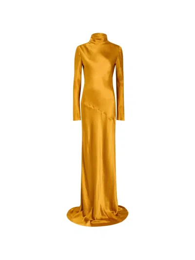 Tove Gio High-neck Long-sleeve Maxi Dress In Gold