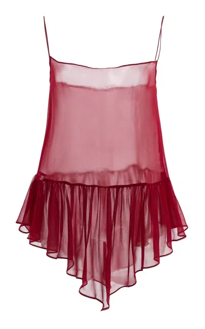Tove Harlowe Semi-sheer Ruffled Silk Top In Red