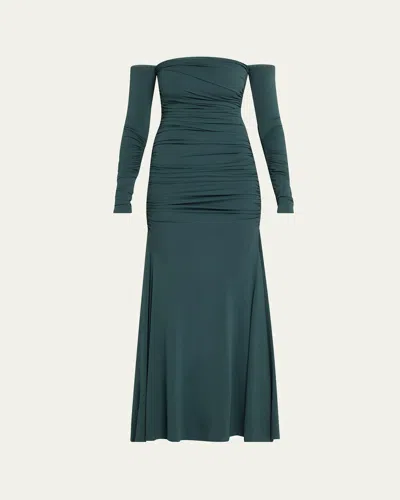 Tove Ina Gathered Off-the-shoulder Dress In Teal