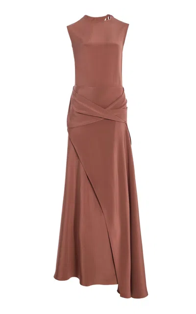 Tove Jadi Cutout Draped Satin Maxi Dress In Brown