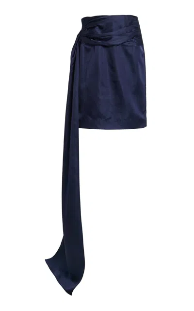 Tove Jullee Sash-detailed Shantung Midi Skirt In Blue