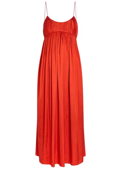 Tove Katrine Gathered Spaghetti-strap Dress In Red