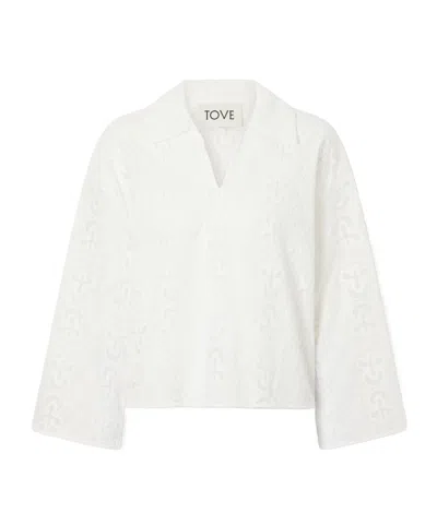 Tove Leighton Floral-embroidered Cotton-blend Blouse In White
