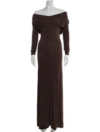 Pre-owned Tove Off-the-shoulder Long Dress In Brown