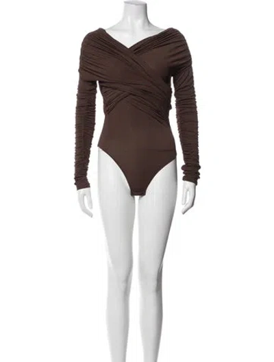 Pre-owned Tove Off-the-shoulder Long Sleeve Bodysuit In Brown