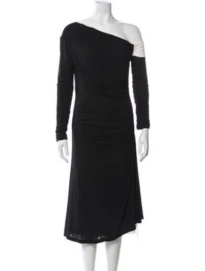 Pre-owned Tove One-shoulder Midi Length Dress In Black