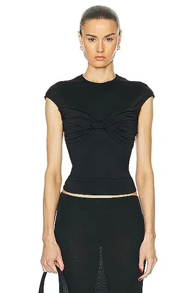 Tove Paola Shiny Twist-front Top In Black