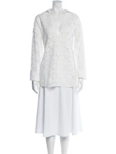 Pre-owned Tove Patterned V-neck Top In White