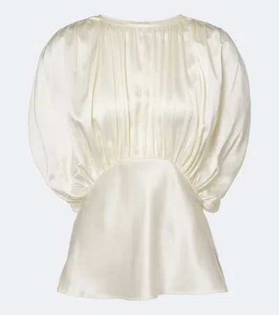 Tove Peta Draped Peplum Silk Satin Top In Neutral
