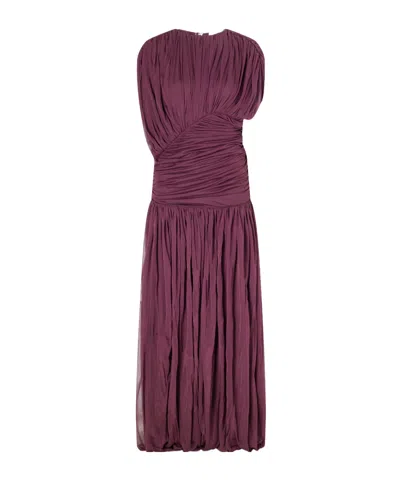 Tove Gathered Chiffon Gown In Burgundy