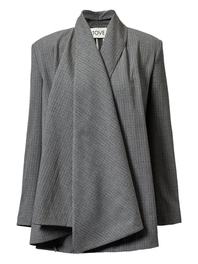 Tove Ren Pinstripe Drape Jacket In Gray
