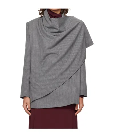 Tove Ren Pinstripe Drape Jacket In Gray