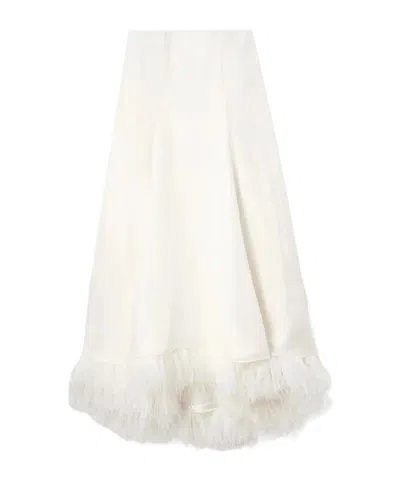 Tove Renee Feather-trimmed Silk-satin Skirt In White