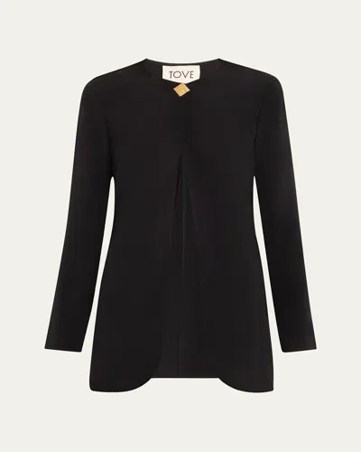 Tove Reyes Long-sleeve Silk Top In Black