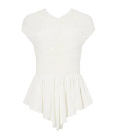 Tove Gabor Ruched Ruffled Stretch-jersey Blouse In White