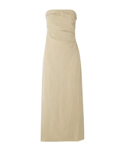 Tove Sabella Strapless Gathered Linen Midi Dress In Brown