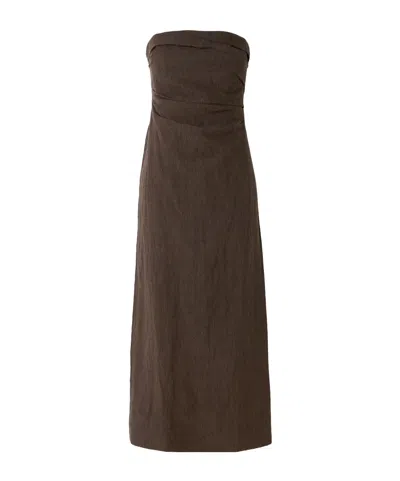 Tove Sabella Strapless Gathered Linen Midi Dress In Brown