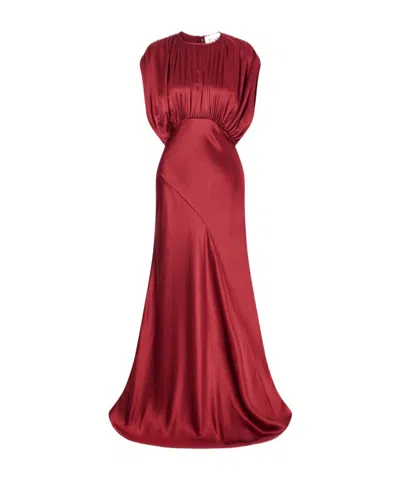 Tove Satin Pleated Long Skirt In Red