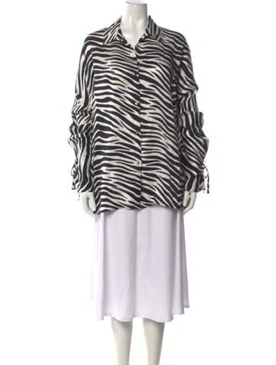 Pre-owned Tove Silk Animal Print Button-up Top In Black