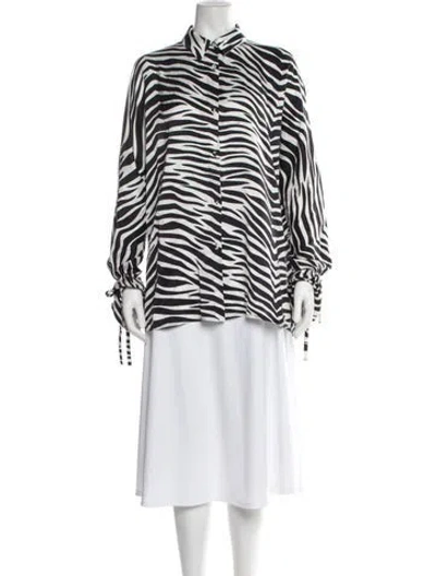 Pre-owned Tove Silk Animal Print Button-up Top In White