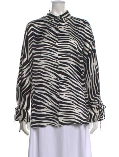 Pre-owned Tove Silk Animal Print Button-up Top In White