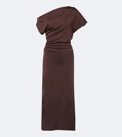 Tove Sora Gathered Satin Midi Dress In Brown