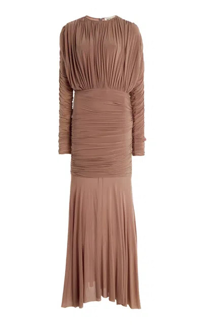 Tove Sorrel Draped Knit Maxi Dress In Brown