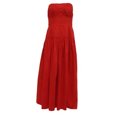 Pre-owned Tove Strapless Midi Dress In Red Cotton