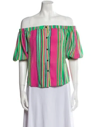 Pre-owned Tove Striped Off-the-shoulder Blouse In Green